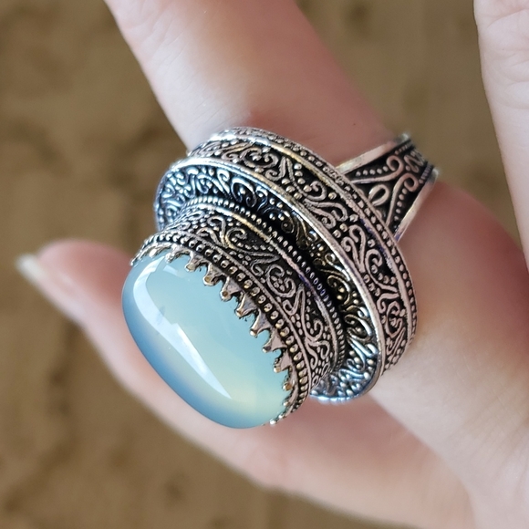 New Amazing Chalcedony Antique Design 925 Silver Statement Ring. - Picture 8 of 15